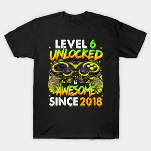 Level 6 Unlocked Awesome Since 2018 6Th Birthday Gaming T-Shirt